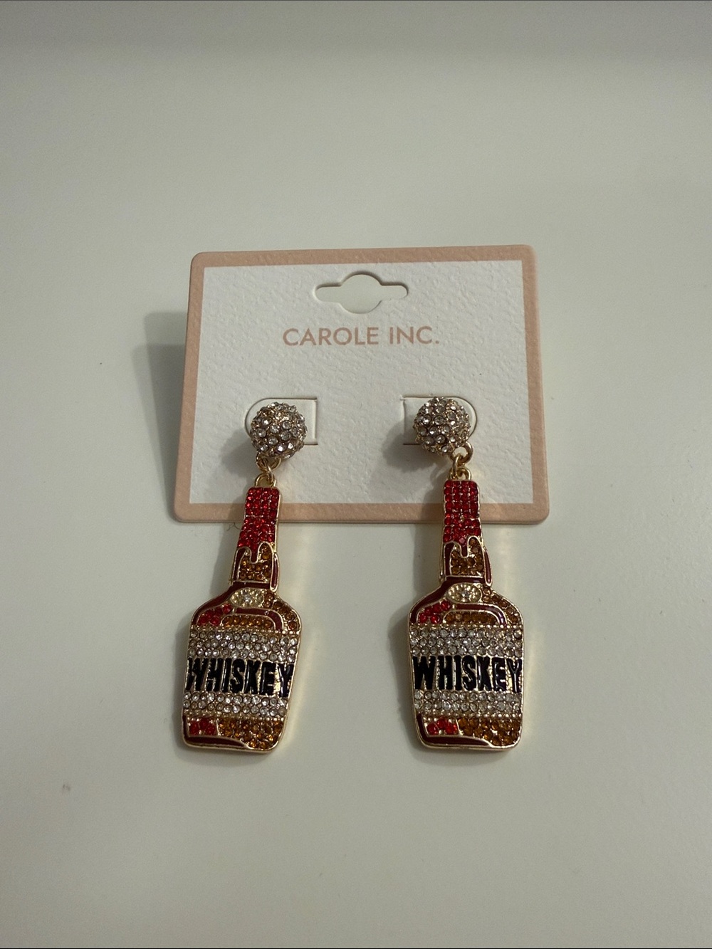 Carole Inc. Red & Gold Whiskey Bottle Drop Earrings